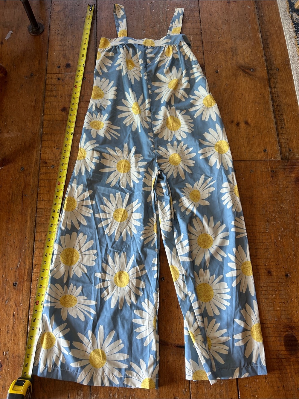 Daisy-Print Wide-Leg Jumpsuit in Blue & White